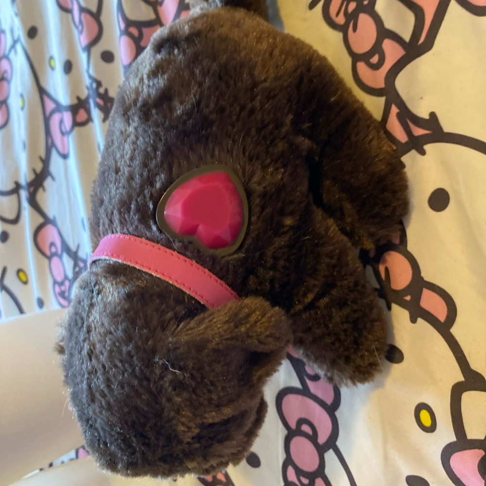 Brown Plush Barbie MATTEL Toy Dog with Pink Heart 2008